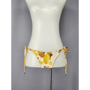 Peony Swimwear Bikini Bottoms Womens 6 Yellow Lemon Print String Tie Side